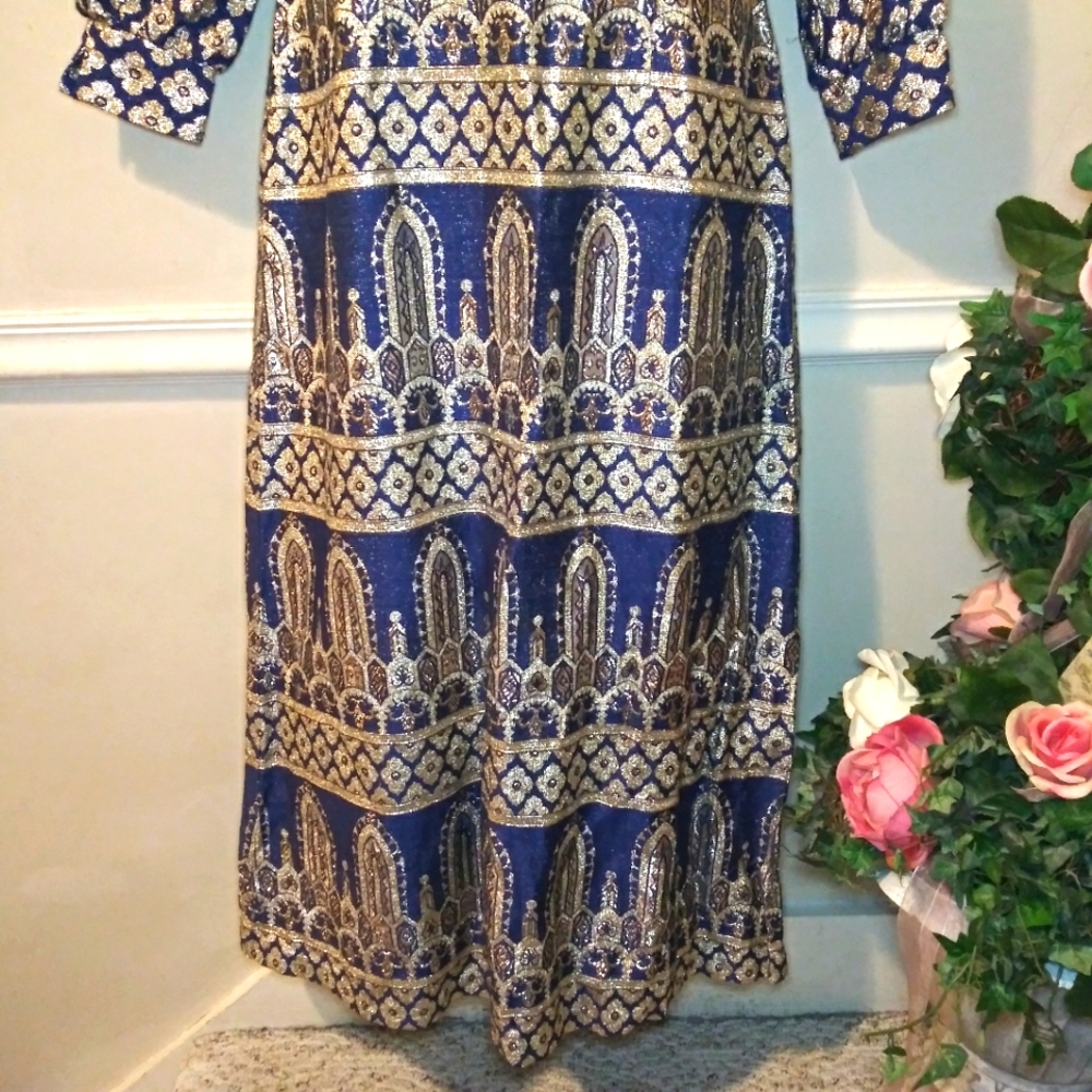 Vintage 1960's Bob Cunningham By Nellica Beitner Royal Blue & Gold Lame´ Gown - Picture 8 of 14